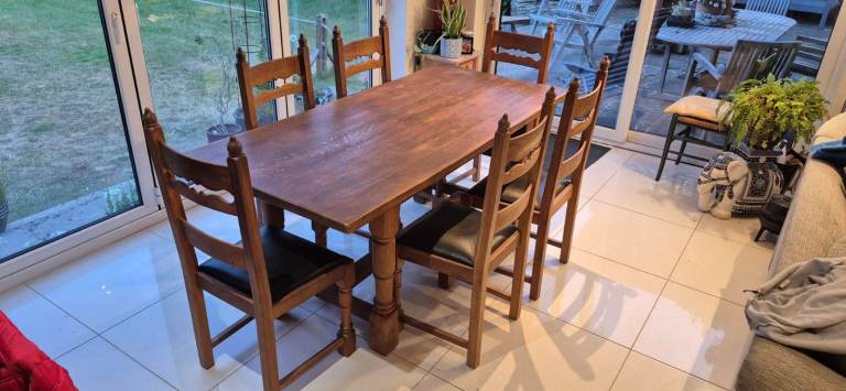 Dining table & chairs - solid oak (Dutch) over 50 years old