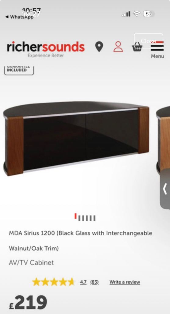 MDA Sirius 1200 Black Glass TV Cabinet with Walnut Trim