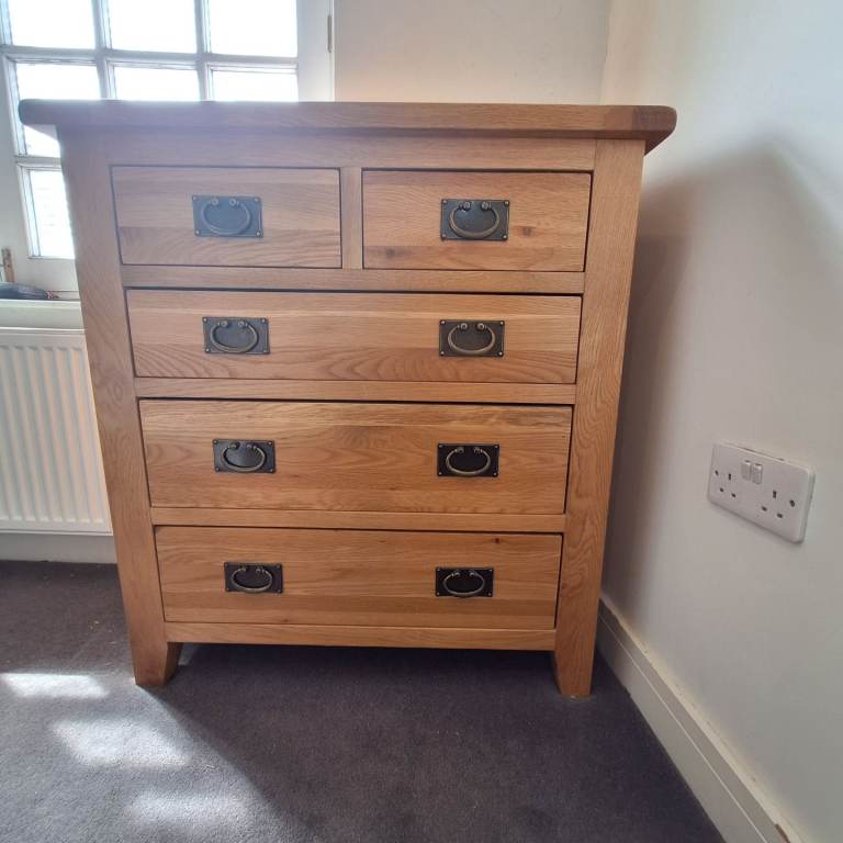 BespOak Solid Oak 3+2 Chest of Drawers – 95H x 90W x 42D