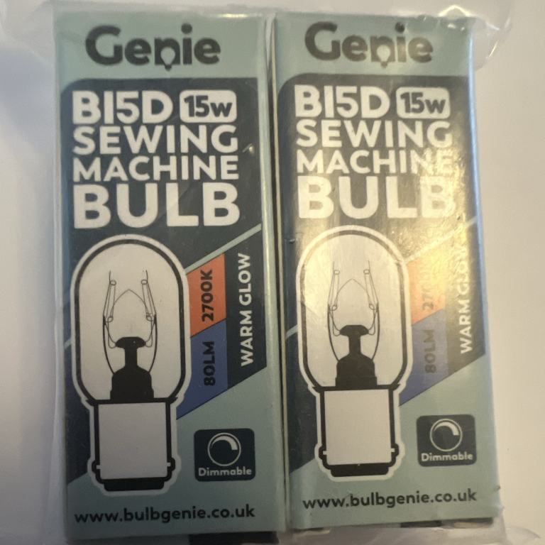 Genie B15D Sewing Machine Bulb 15W SBC 2700K Warm Glow 80lm Dimmable pack of 2