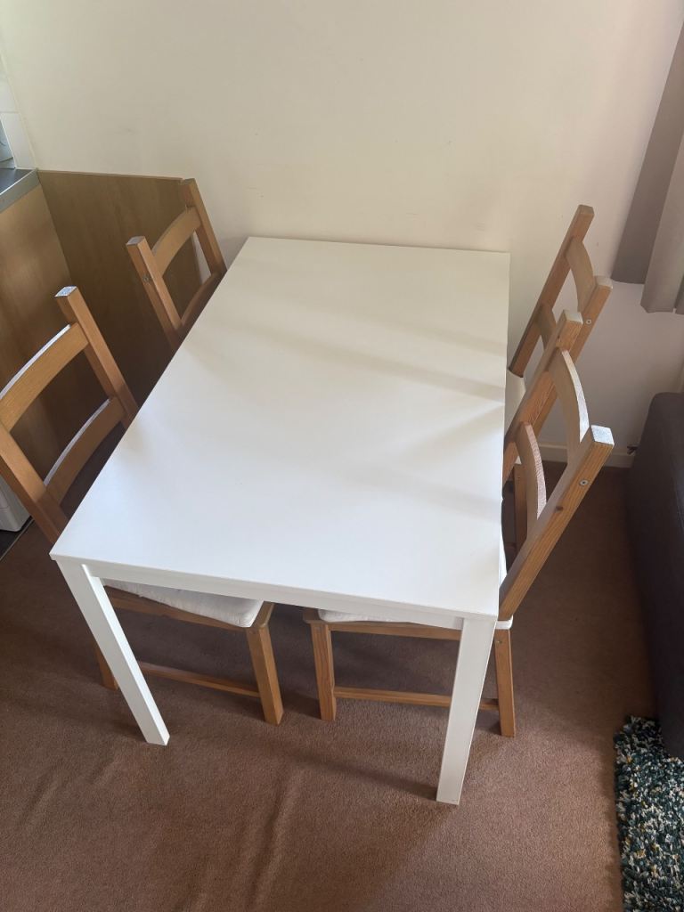 IKEA MELLTORP Extendable Dining Table + 4 Pine Chairs with Cushions