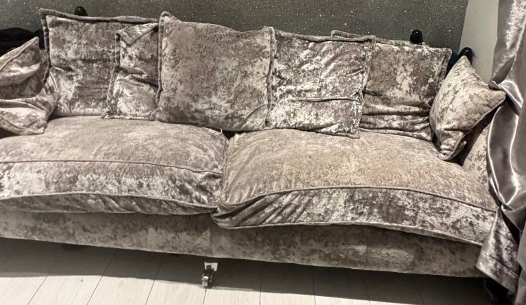 Crushed a velvet silver grey sofa