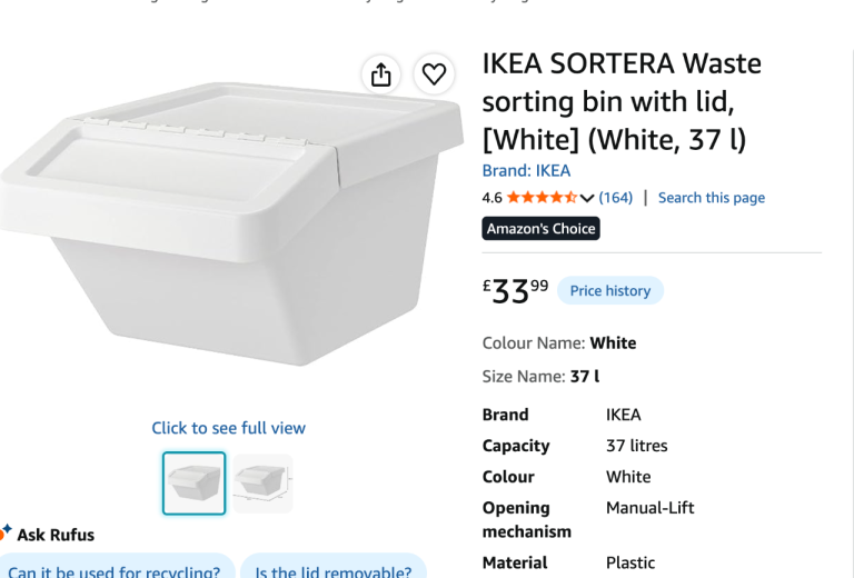 IKEA SORTERA Waste Sorting Bin with Lid – White, 37L - - £50 FOR 5 BOXES 