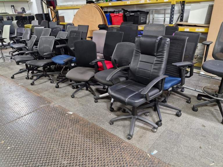 Clearance sale on recycled office chairs and desks over 100 available