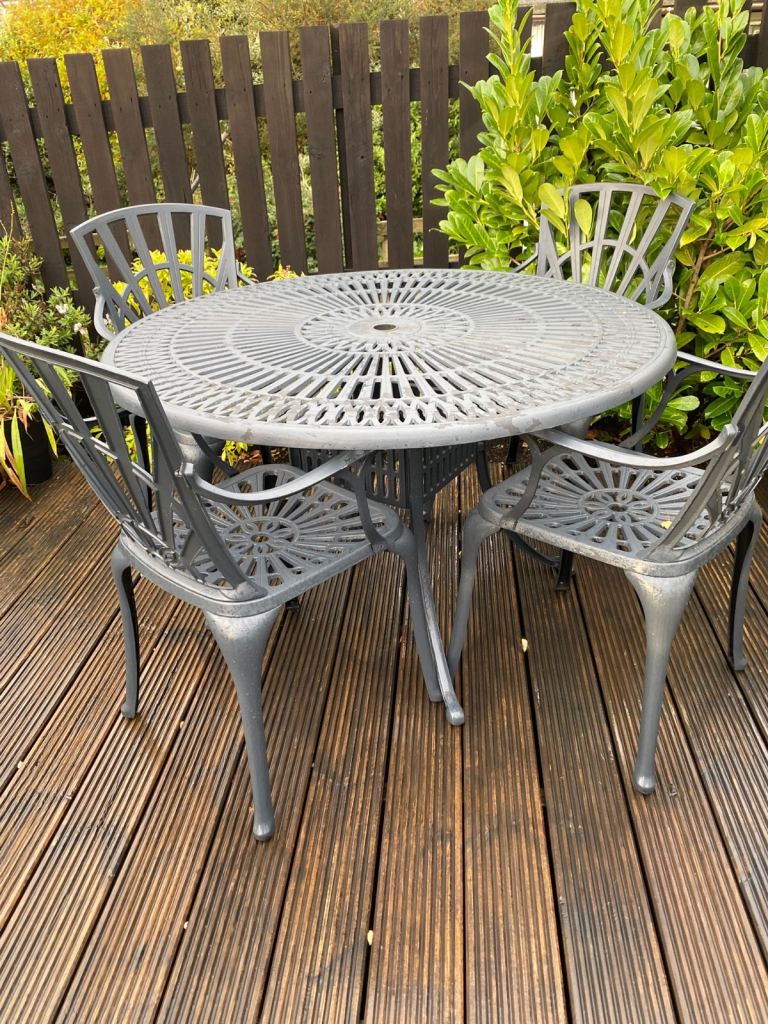 Grey cast aluminium garden furniture set 