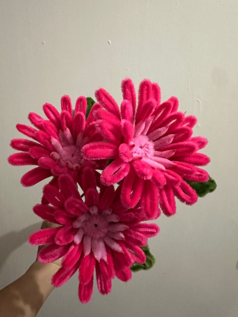 Pink Pipe Cleaner Flowers – Set of 3, Handmade