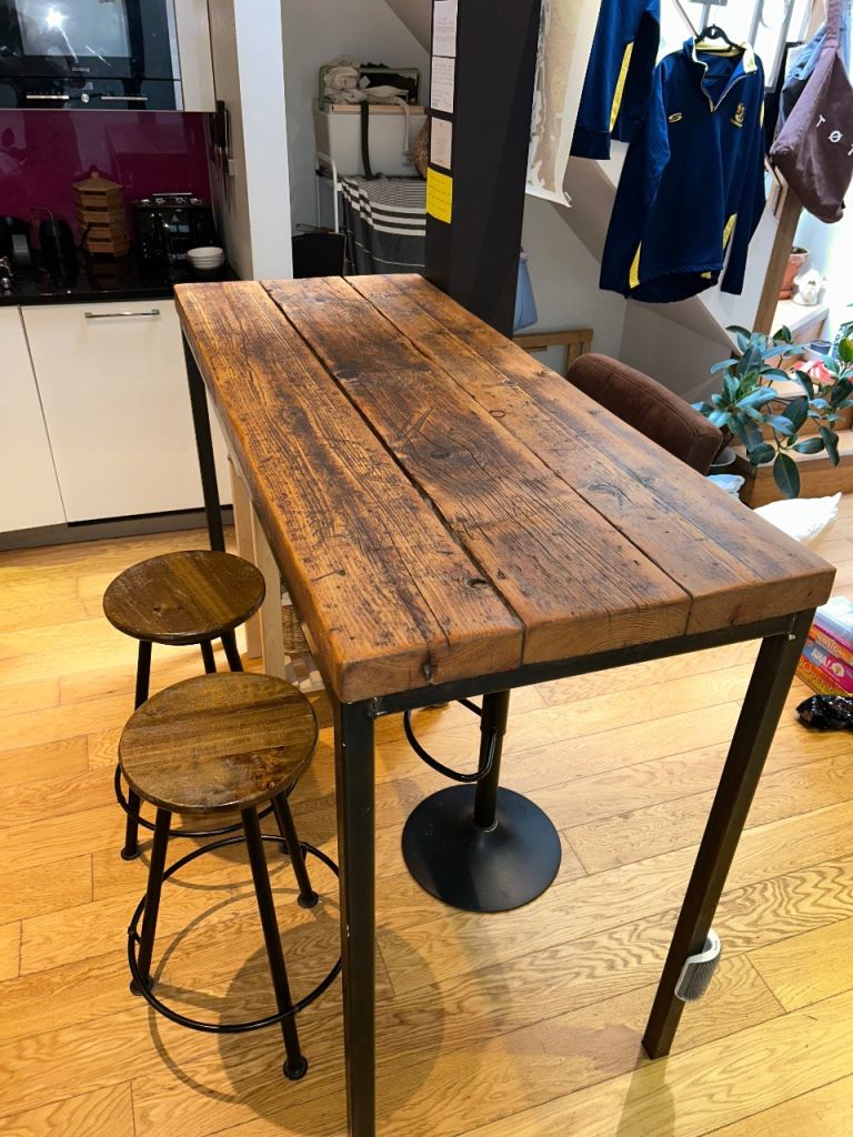 Solid wood & steel table