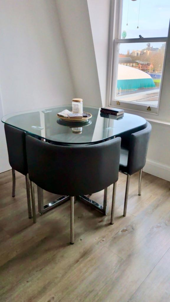 Glass Table & Leather Chairs Dining Set 