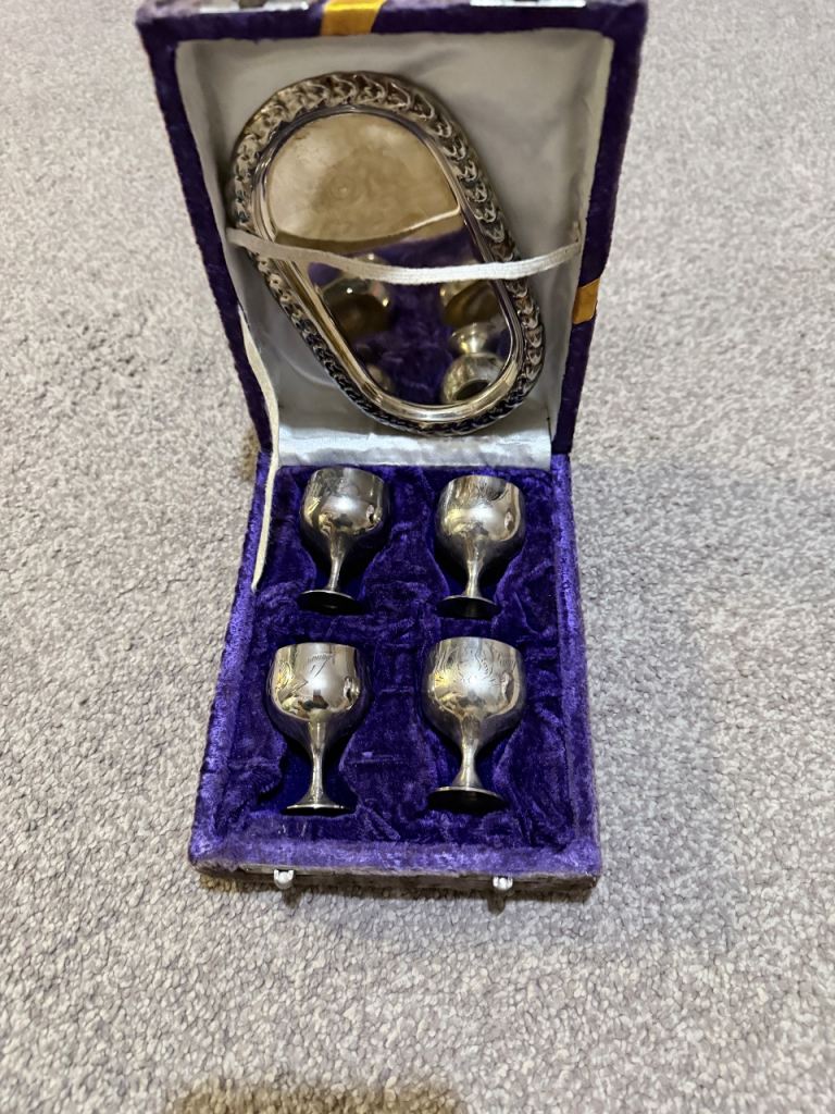 Vintage Brass Silver Plated Mini Goblets 