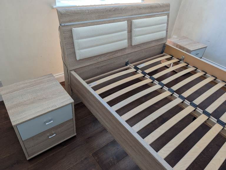 Double Bed Frame with 2 Bedside Tables