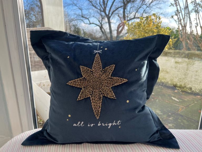 image for Blue velvet and sequin cushion 