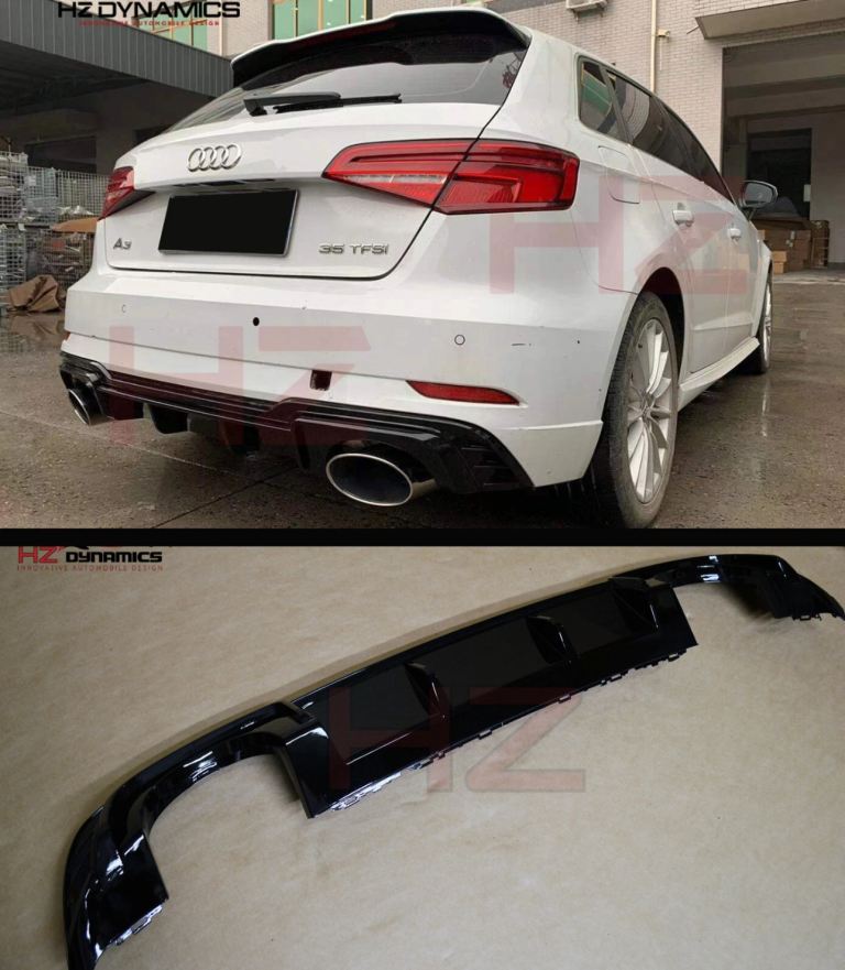 FOR AUDI A3 8V SPORTBACK S LINE GLOSS BLACK DIFFUSER SPOILER RS3 LOOK 2017 2020