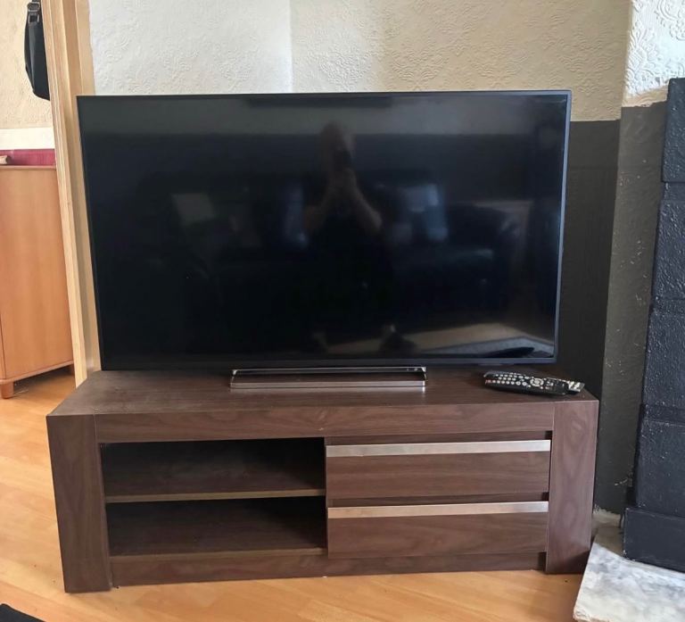 Brown Wooden TV Unit with Storage – Good Condition