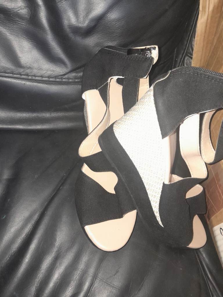 Brand New Black Wedge Sandals - Size UK 7.5/8