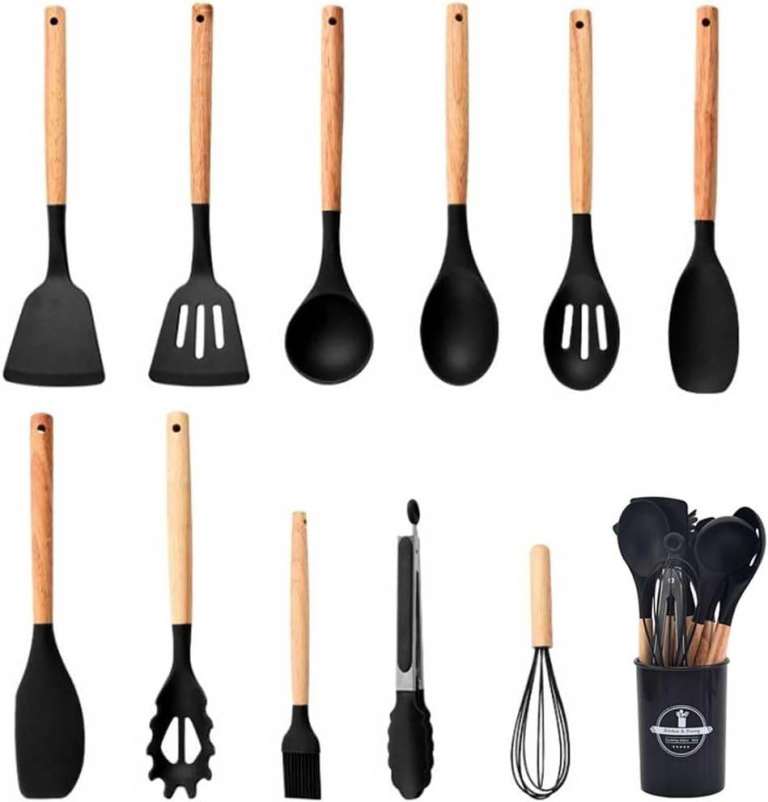 SET OF KITCHEN UTENSILS, BOXED BLACK
