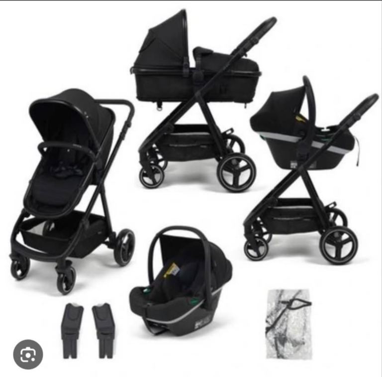 Black Travel System Pram Pushchair Car Seat Bundle – Good Condition