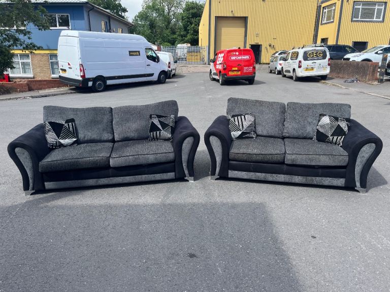Dark Grey & Black 3 & 2 Seater Set - Delivery Available