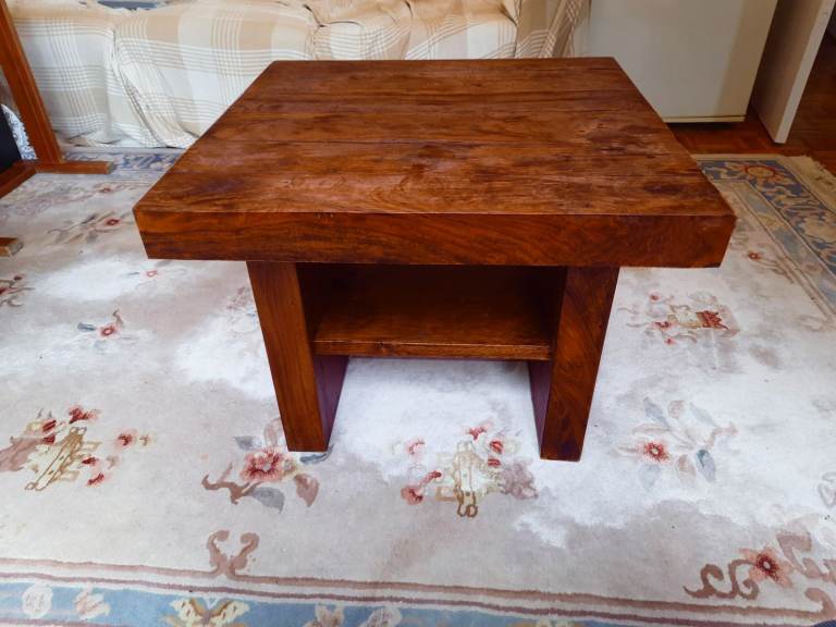 Solid Oak Coffee Table - Vintage Rustic Square Chunky Living Room Wood Wooden Furniture
