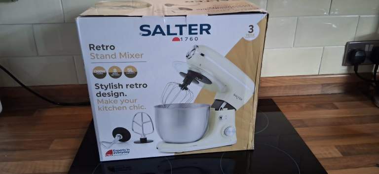 Salter Retro Cream Stand Mixer Electric Food Kitchen Mixer Stainless Steel 8 Speed Settings 1300W