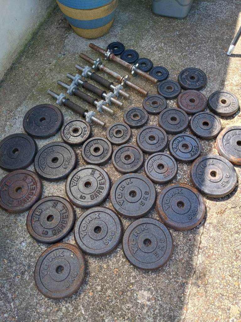 York Dumbbell set 96 kgs of Metal plates & 6 Bars