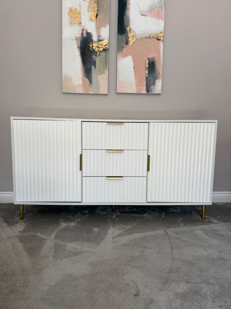 Modern White Fluted Sideboard |Like New | Matching TV Unit Available