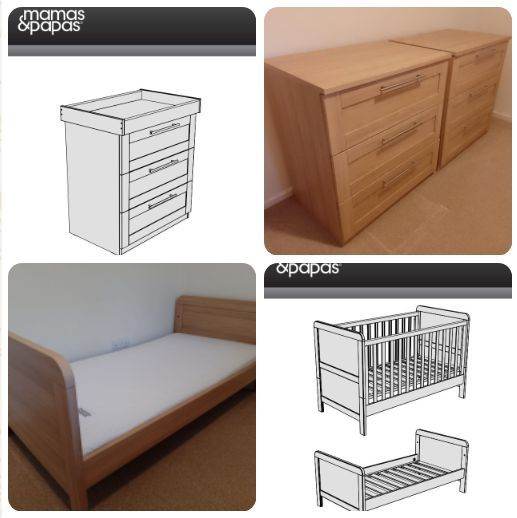 Mamas & Papas Rialto Cot Bed and 2 X changing table drawer units