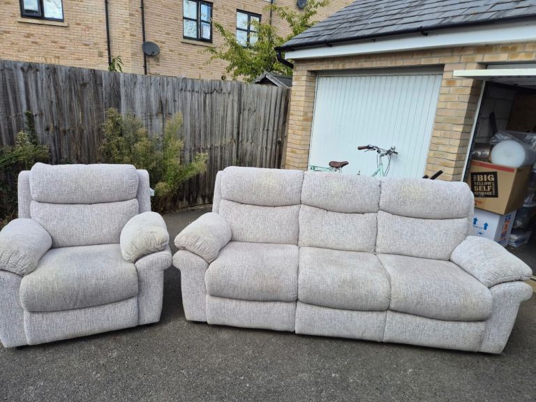 Comfy Grey Fabric 3-Seater Sofa and Matching Armchair