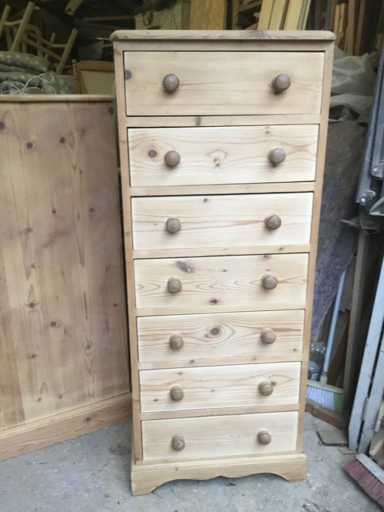 image for VINTAGE SOLID PINE TALLBOY CHEST OF DRAWERS 
