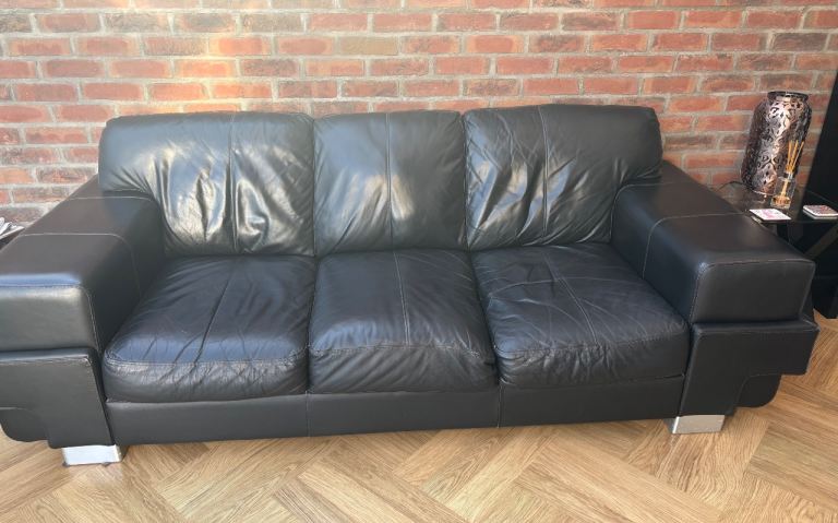 FREE Black Leather 3-Seater Sofa