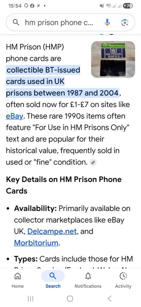 Prison BT Cards £2 each