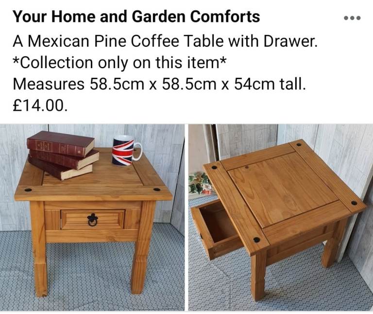 Mexican Pine Coffee Table with Drawer – Good Condition