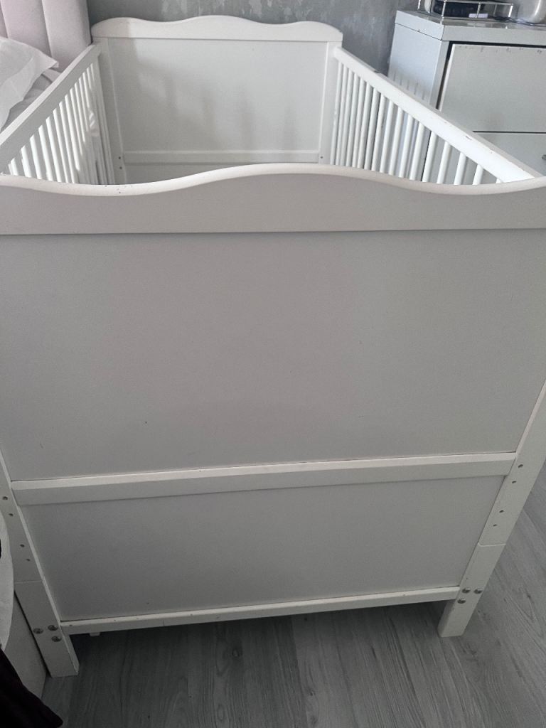 Cot Bed  in white with storage underneath
