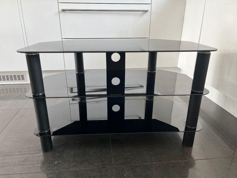Corner black glass tv stand
