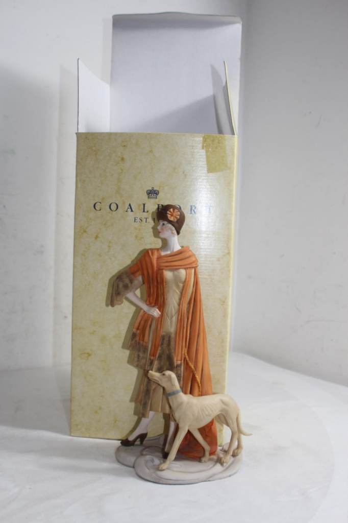 Vintage Boxed Coalport "Roaring Twenties" - Phoebe - Figure with Dog - 29cm Tall