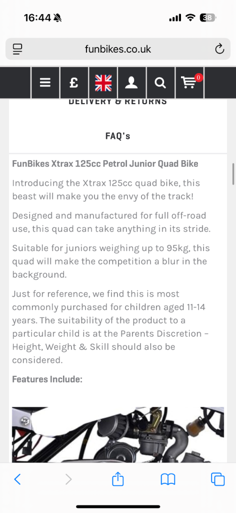 XTrax 125cc Junior Quad bike