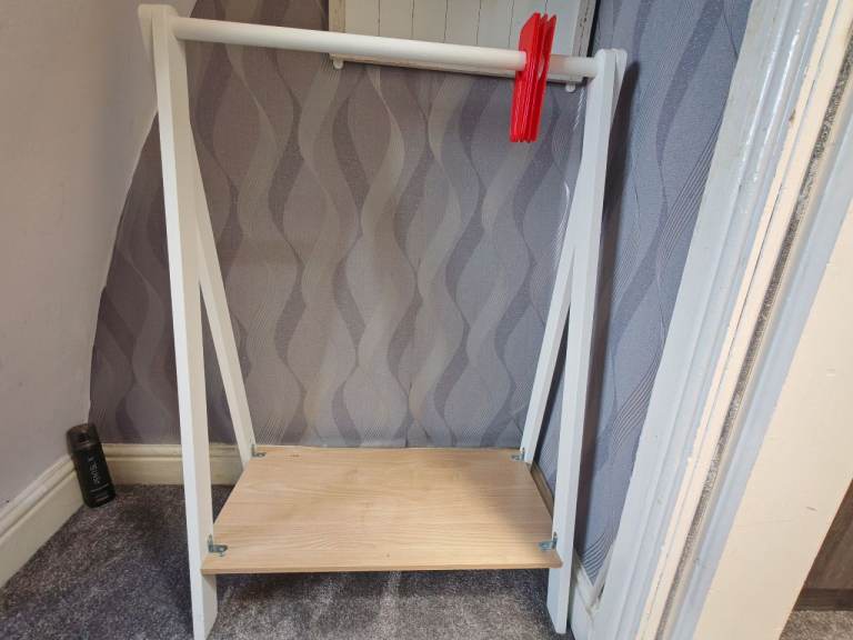 White Wooden Clothes Rail with Shelf 