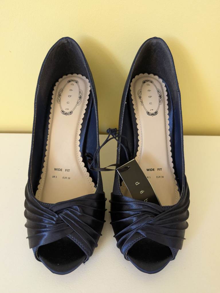 image for Debut New with tags Midnight/Navy Blue Satin Shoe Size UK 5 EUR 38 Wide Fit 