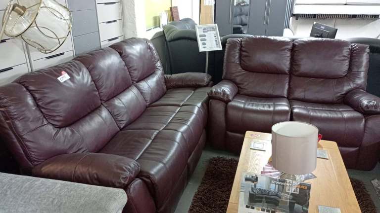 Brand New brown Real Leather Recliner 3 +2 Sofa Set 