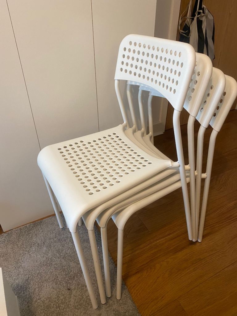 IKEA SANDSBERG white chairs, set of 4, dining or garden / outdoor friendly