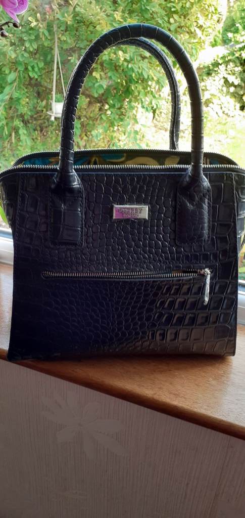 Osprey Leather Moc Croc Embossed Navy Handbag