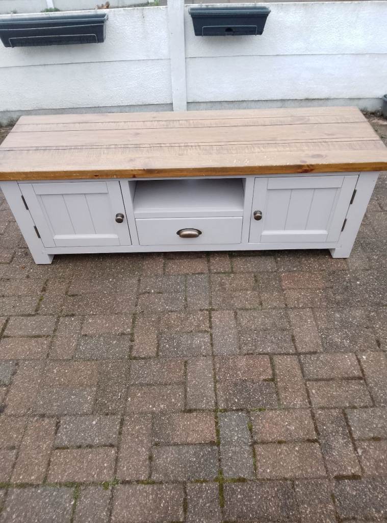 Grey and Wood TV Unit with Storage