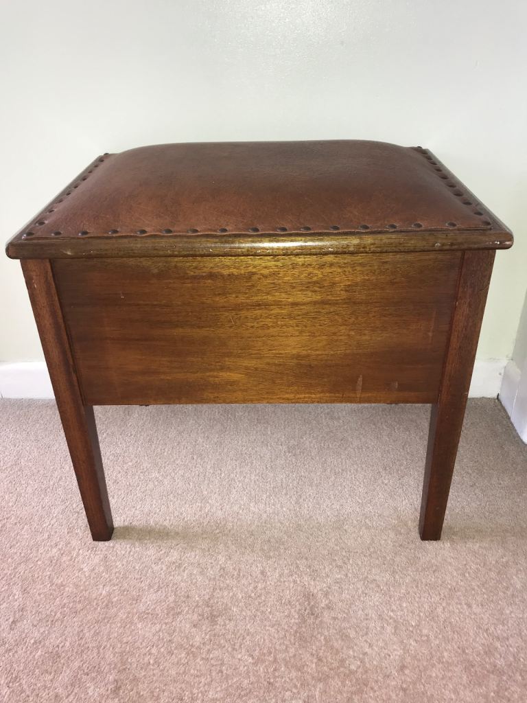 Vintage Cushioned Wooden Stool with Drawer