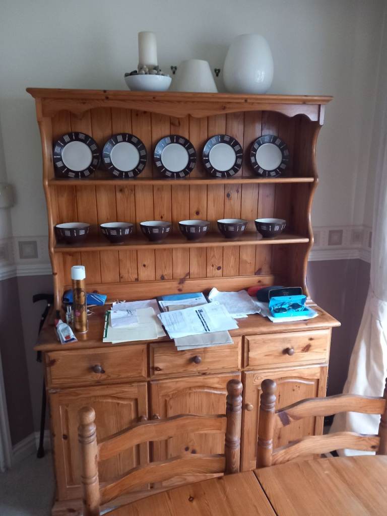 Solid Pine Dresser Unit - Good Condition Brown Wood Hutch