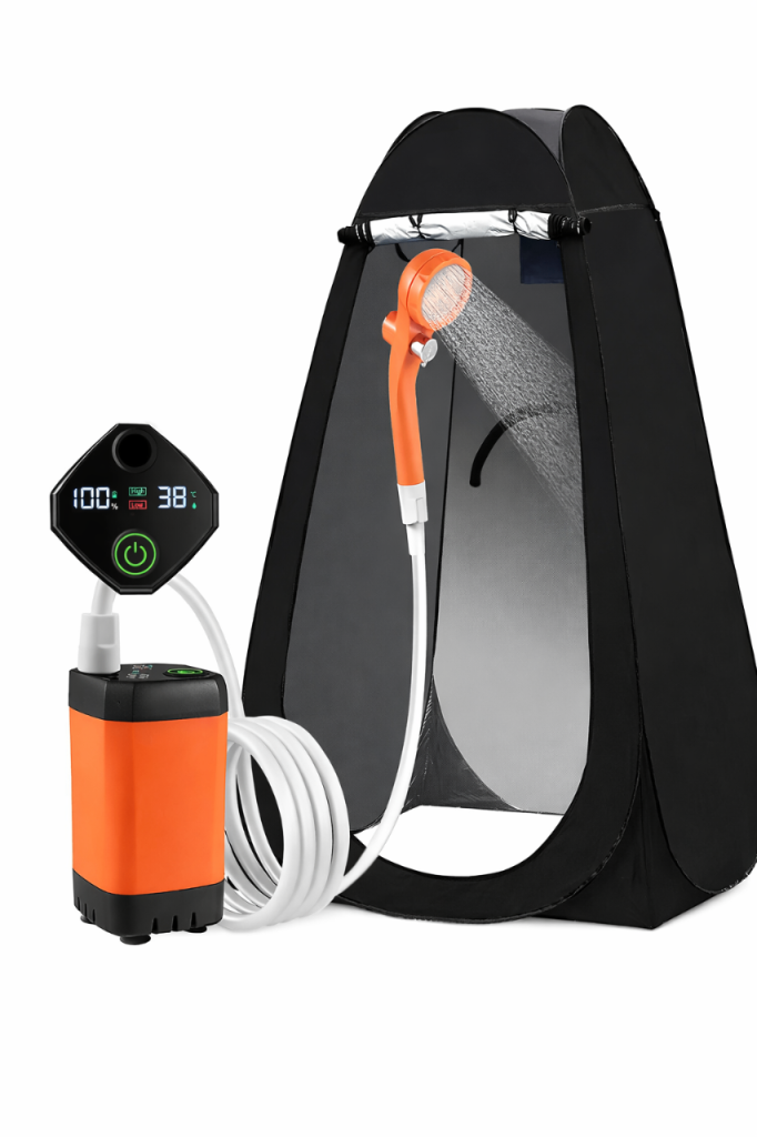 Rechargeable (6000 mAh Battery) Portable Shower Kit and Pop Up Shower / Changing Tent Combo
