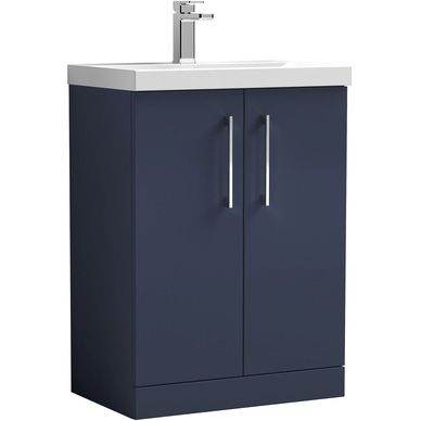 Brand new bathroom vanity unit and matching mirrored cabinet in a stylish midnight blue finish.