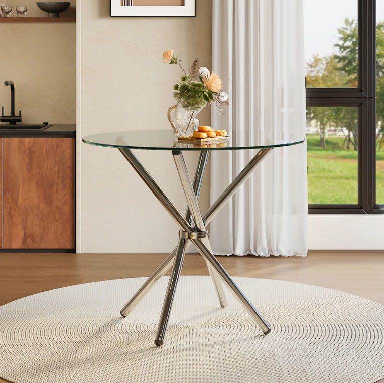BRAND NEW CRISS-CROSS GLASS DINING TABLE ROUND 