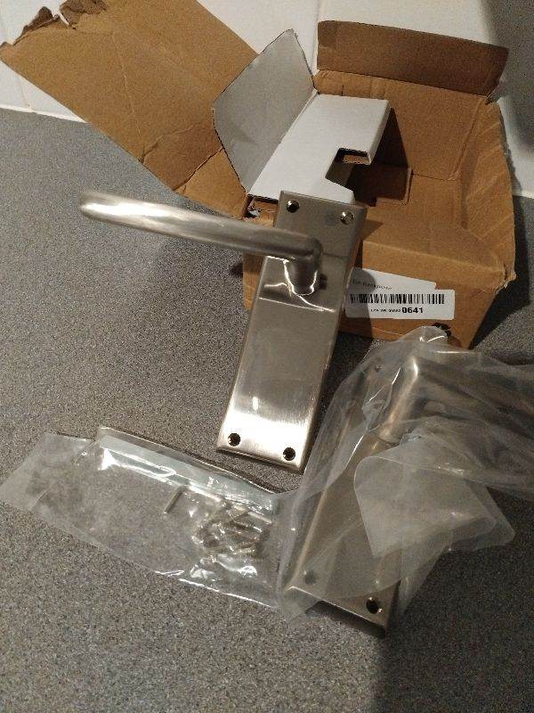 Carlisle Brass, brushed chrome door handle. NEW