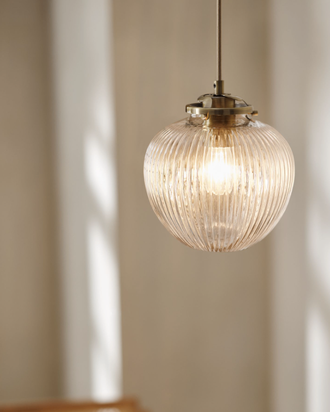 Glass ceiling light, brass, from John Lewis