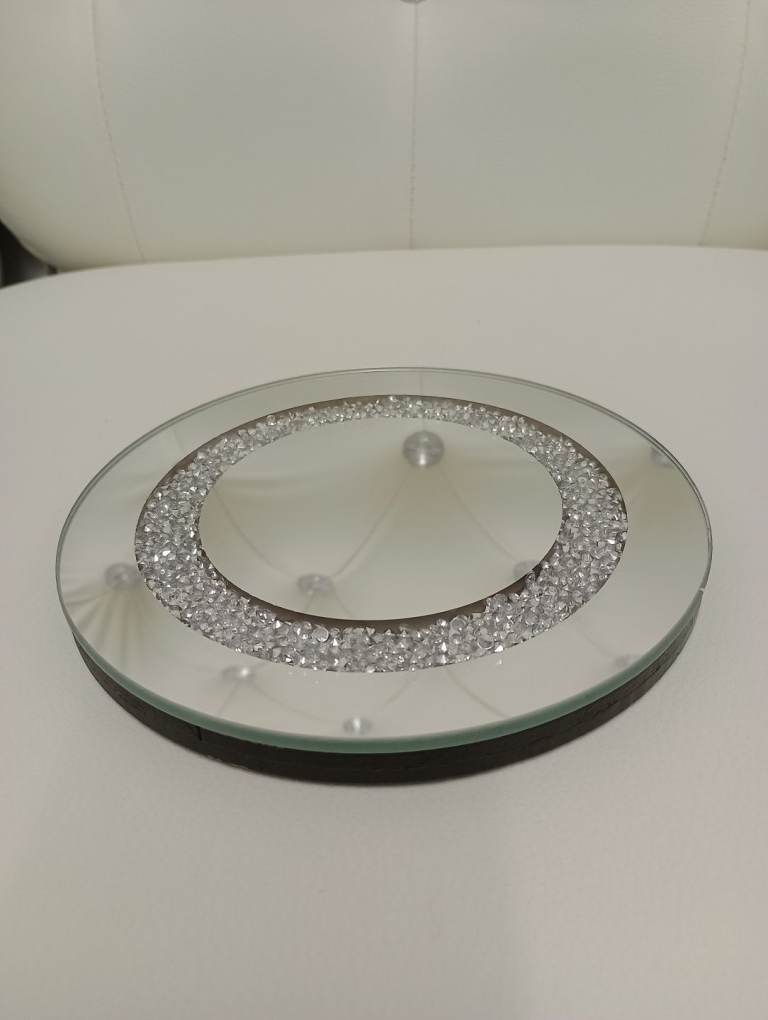 CANDLE PLATE MIRRORED CRUSHED CRYSTAL (NEW)