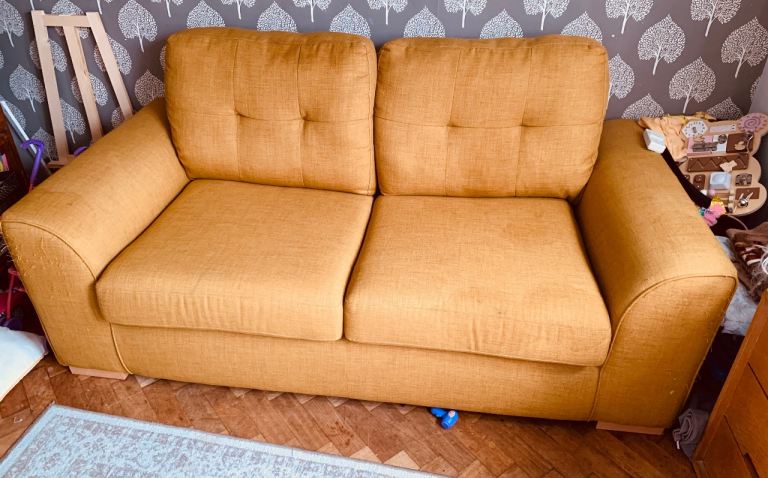 Comfortable 2-Seater Sofa Bed in Mustard Yellow
